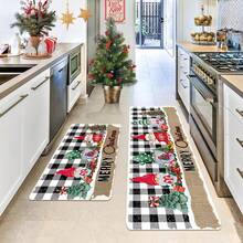 Covorașe de Crăciun 1/2 buc, covorașe de bucătărie cu model clasic colorat de brad de Crăciun și pitici de Crăciun, potrivite pentru băi, bucătării și spălătorii, covorașe de bucătărie de zi cu zi, materiale de înaltă calitate, articole de sărbători sezoniere, articole esențiale pentru sărbători