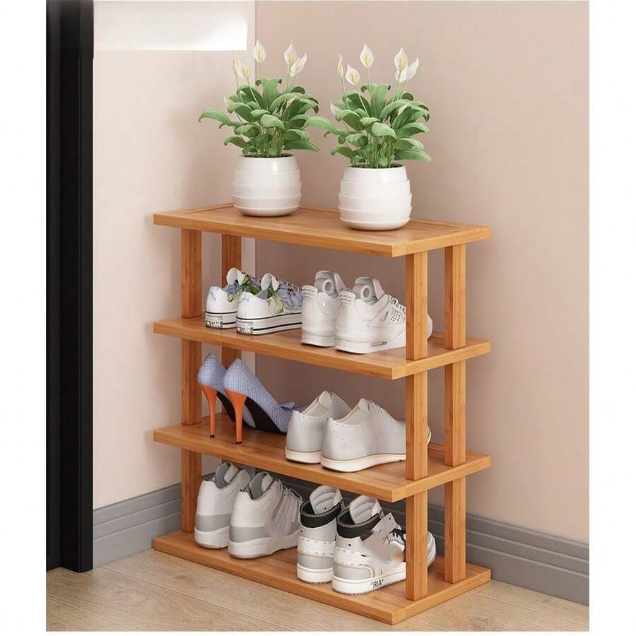 4/6 Tier Elegant Bamboo Shoe Rack (Natural Bamboo Texture) - Space Saving And Easy To Assemble, Suitable For Dorm, Hallway And Kitchen - Fashionable Square Storage Rack For Storing Sneakers, High Heels And Stilettos (Shoe Storage), Top Tier Can Also Be Used For Placing Flower Pots Or Decorations
