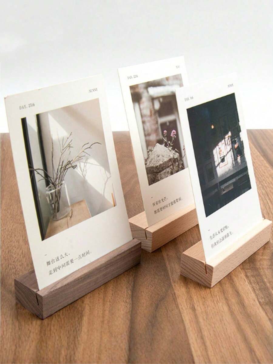 1 pieza Soporte de madera para tarjetas postales, Soporte de escritorio creativo para tarjetas, Soporte para calendario, Exhibidor de tarjetas de presentación, Base de madera maciza de haya - Multicolor - Ver 1
