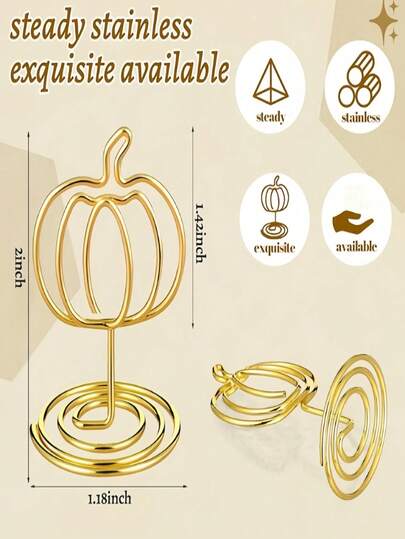 3pcs Thanksgiving Pumpkin Memo Clip, Vertical Metal Clip Stand For Place Cards, Notes, Messages
