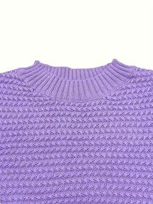 Women's Geometric Pattern Loose Turtleneck Sweater With Split Details - Medium Stretch, Machine-Washable, Four-Season Casual Pullover, Classic Knit Top For Daily Wear, Comfortable Fabric Long-Sleeve Loose Style - Màu tím - Xem 2