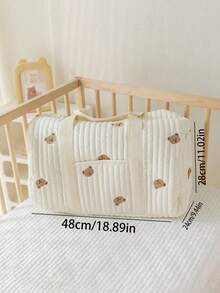 1 pieza/Set Bolso pañalero de gran capacidad, adecuado para recién nacidos y papás; diseño de múltiples bolsillos con compartimentos funcionales para organizar los artículos esenciales del bebé; apertura con solapa con cremallera superior para un fácil acceso; adornado con un parche decorativo de oso lindo para diversión
