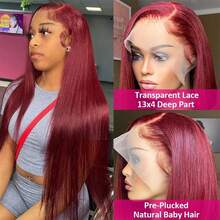 8-34 Inches Burgundy 99J Brazilian Long Straight Wigs 13x4 Lace Front Wig Wine Red Color Straight Wig Pre Plucked 200% Density Straight 13x4 HD Transparent Lace Frontal Glueless Wig Bralizian Virgin Hair Tiny Knots Natural Hairline With Baby Hair Halloween Wigs For Women