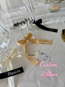 Customized Personalized Wine Glass Ribbon, Customized Wedding Champagne Flute Bow Personalized Satin Ribbon Name, Beverage Name Tag, Name Place Card, Personalized Satin Ribbon Bow (With Name) Wedding Table Decor Ribbon - Multicolor - View 2