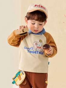 mini bala Kids Dumbo Cartoon Long Sleeve Tee Soft Comfortable Cute Everyday Top - Caramel Brown - View 1