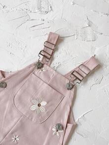 Baby Girls' Casual Allover Embroidered Floral Light Blue Suspender Pants, Summer - Baby Pink - View 11