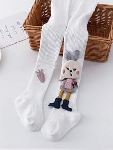 1pc Baby Tights, Spring/Autumn, Girls' Cute Rabbit & Carrot Print Stirrup Leggings, Toddler Bodysuits - Multicolor - View 52