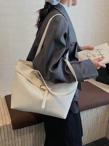 Women's Large Capacity Tote Bag, Suitable For Daily Commute, Autumn/Winter - Beige - View 6