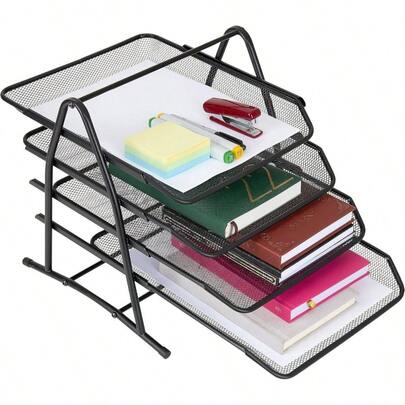 Desk Organiser Mesh 4 Tier Desk Storage Organiser Filing Letters Paperwork Office Accessories Desk Tray Work - Sliding Trays Home Office Stationery Su