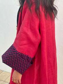 1pc Women's Elegant Classic Long Dress, Solid Color Wavy Pattern Design. Fashionable Graceful Maxi Cardigan Suitable For All Seasons And Cultural Events, Can Be Worn Casually Or As Formal Attire. Ideal For Various Gatherings, Festivals And Travels. Spring - Hot Pink - View 2