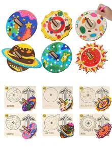 6/12 件木制工艺品套装、用于绘画和工艺品的陀螺木制工艺品套装、未完成的木制工艺品套装、DIY 可涂漆陀螺、无需电力、适用于圣诞节、万圣节和感恩节活动的创意艺术和工艺品套件 - 彩色 - 查看 7