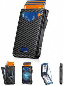 Wallet For Men, RFID Wallet With 2 ID Windows & Money Clip, Slim Pop Up Card Holder For 10-12 Cards, Bifold Minimalist Smart Wallet For Front Pocket, Compact Metal Credit Card Holder, Gifts For Men