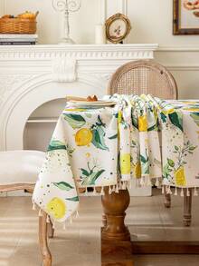 1pc Spring/Summer Pastoral Fresh Lemon Watercolor Floral Tablecloth, Rectangular, Woven Polyester Material With 3D Bamboo Texture, Durable And Easy To Clean, Bright And Vibrant Home Dining Table Decor, Elegant Natural Style Design, Easy Maintenance - Multicolor - View 20