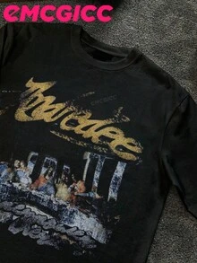 EMCGICC Manfinity Y2k Long Sleeve Shirts ,Graphic T Shirt Cotton 250g,Fashionable Hip-Hop For Men -  Long Sleeve T-Shirts, Funny Vintage Shirts,Regular Fit, Street Style, Digital Print,  Ideal Gift - 黑色 - 查看 2