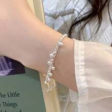 1Pc Sterling Silver Butterfly Bell Charm Bracelet For Women - Dainty Minimalist Jewelry, Everyday Daily Wear Accessory, Cute Gift Idea For Her Birthday/Christmas - Bạc - Xem 6