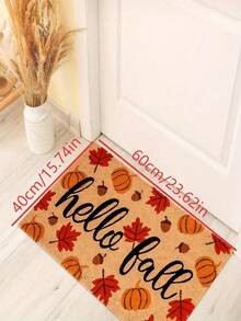 1pc Best-Selling "Hello Fall" Pumpkin & Maple Leaf Themed Doormat/Small Rug - 900GSM Soft Velvet, Machine Washable, Durable, Stain-Resistant, Quick Dry, Suitable For Indoor/Outdoor Decor, Bedroom, Kitchen, Photo Props, Holiday Gifts, All Season