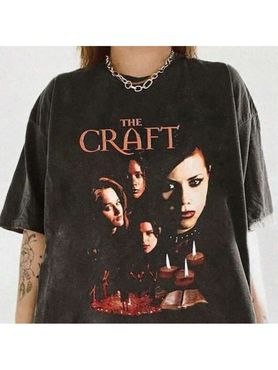 Camisetas de mujer,[Soft 100% Cotton] The Craft 1996 90s Horror Classic Shirt, Retro Horror, Vintage, The Craft Graphic, Movie, The Craft Merch Lady Top Summer Casual Streetwear Comfort - Negro - Ver 1