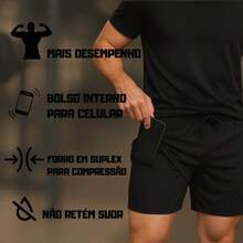 3-Piece 2-In-1 Double Compression Dry Fit Gym Bermuda Shorts Kit - PRETO/PRETO/PRETO - 查看 5