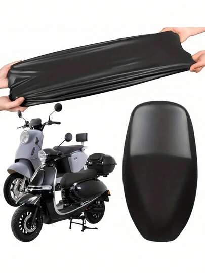 4-Season Waterproof, UV-Resistant, Scratch-Resistant Faux Leather Motorcycle Seat Cover - Elastic Drawstring Design, Suitable For Scooters And Lightweight Motorcycles, Durable Black Faux Leather Material