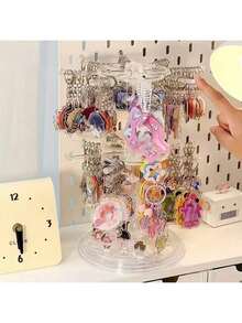 1pc Adjustable 2-Tier Rotating Key Holder Display Stand, Multifunctional Plastic Desktop Organizer Rack For Storing Keychains, Badges, Jewelry, Necklaces, Bracelets And Accessories - Multipurpose Collection And Prize Rack, Ideal For Valentine's Day, Sun Protection, Travel And Back To School