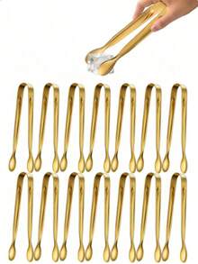 8pcs-Luxury Golden Mini Serving Tongs, Premium Stainless Steel Sugar Cube Tongs, Ice Tongs, Stainless Steel Food Tongs For Household, Perfect For Snacks/Appetizers/Candies/Cheese/Charcuterie Boards/Tea Parties/Mother's Day/Weddings/Housewarming, Mirror Polished,Halloween, Christmas, Thanksgiving, Harvest Festival, Autumn Decorations, Gifts - Gold - View 3