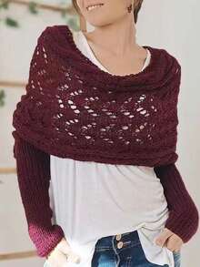 新款秋冬长款针织披肩围巾，镂空超长双袖披肩开衫，可搭配连衣裙 - 鏤空長披肩 - 查看 9