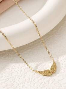 1pc Stainless Steel Personalized Angel Wing Pendant Necklace, 18k Gold Plated Jewelry For Women - Wings Necklace - View 5