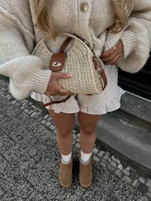 Senya Fall And Winter New Women's Round Neck Lantern Sleeve Front Button Knitted Cardigan, Loose Casual, Lazy, Daily Commuting, Afternoon Tea, Back To School, Graduation, Sweater Tops,Valentine's Day Women's Winter Sweaters,New Year