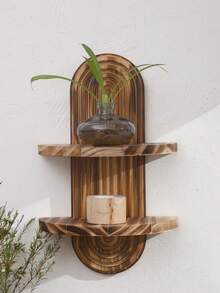1件波西米亚风格拱形木质壁挂式置物架 - 悬浮式置物架，壁挂式储物架，适用于卧室、厨房、客厅、装饰