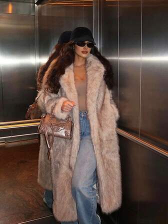 Women's Luxury Colorblock Striped Faux Fur Coat, Autumn/Winter