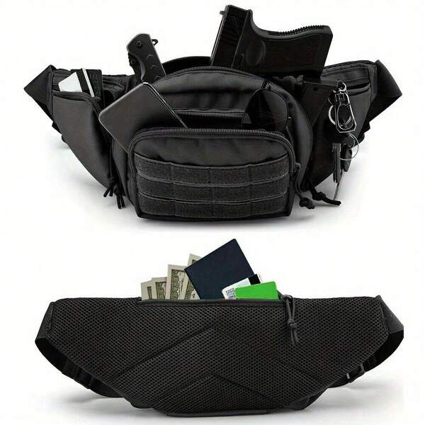 1pc Tactical Concealed Carry Fanny Pack With Gun Holster And Magazine Pouch, Durable Oxford Fabric, Zipper Closure, Classic Style, User-Friendly Design, Black
