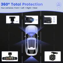 Dash Cam For Car, 4-Channel Black Box Driving Camera, Car Dashboard Camera, Left/Right/Front/Rear Camera, Wide Angle, Adjustable Lens, Loop Recording, Night Vision, Motion Detection,150mAh Battery