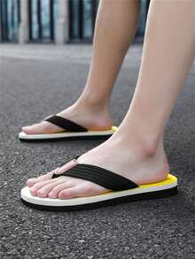 Men's Fashionable Casual Comfortable Lightweight Flip Flops, Versatile Beach Slippers For Summer - Yellow - View 7