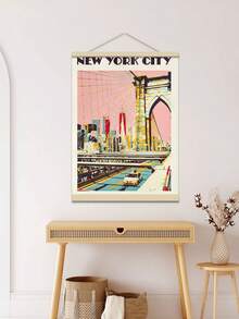 1 tấm tranh canvas phong cách cổ điển thành phố New York, hình ảnh cầu Brooklyn theo phong cách retro, tranh trang trí tường New York cổ điển, thích hợp cho phòng khách, phòng ngủ, văn phòng tại nhà - Không khung - Nhiều màu - Xem 3