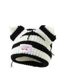1pc Women's Fashionable Car Embroidered Ear Flap Knitted Hat, Suitable For Daily Wear And Travel In Autumn And Winter,School - 彩色 - 查看 5