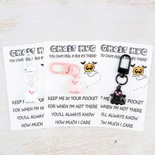 1/3pcs Set Cute Ghost Keychain Set With Halloween Greeting Card, Suitable For Bag Decoration, Halloween Atmosphere Gift, Party Gift, Fun Gift - Multicolor - View 3