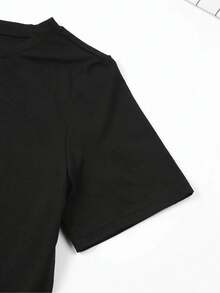 Camiseta 100% Sobredimensionada para Mujeres - Blusa de Cuello Redondo de Manga Corta Casual de Ajuste Holgado, Ropa Casual Transpirable y Cómoda para Primavera Verano, Talla Amigable para Mujeres (Tallas Grandes) - Mujeres - Negro - Ver 6