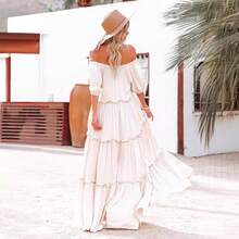 Spring And Summer Elegant Commuting Plus Size French Style Long Dress Off-Shoulder Fairy Fashion Elegant Dress - 白色 - 查看 2