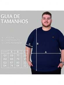 Camiseta Plus Size Masculina GG ao G5 Modelagem Relax Estampa Casual Conforto Diário - Azul Marinho - Visão 6