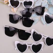 1pc Handmade Decorated Glasses, Bridal Style Glasses, Personalized Pearl Glasses, Bridal Fashion Glasses, Bachelorette Party Photo Prop, Bridesmaid Letter Slogan Wedding Love Glasses - Multicolor - View 6