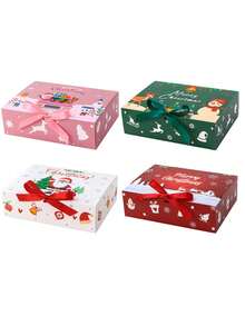 4pcs/1pc Christmas Cardboard Gift Box, Christmas Cake Box, Gift Box With Bow Lid, Party & Holiday Gift Box, Large Gift Box, Luxury Sturdy Foldable Cardboard Box, Christmas Party Gift Supplies, Elegant Gift Packaging Box - Multicolor - View 9