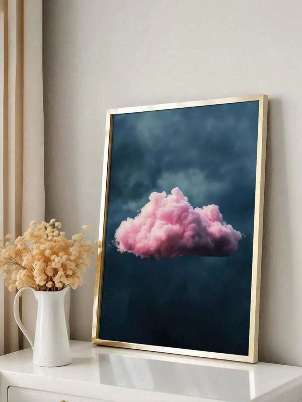 1pc Pink Cloud Abstract Canvas Wall Art - Modern Art Decorative Ink Painting Landscape, Frameless Geometric Cloud Scenery Poster, Indoor Outdoor Decor - Classic Home Office, Bathroom, Living Room, Bedroom, Dining Room Wall Decoration