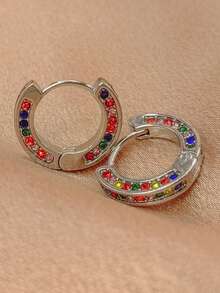 1對輕盈的豪華極簡多色立方氧化鋯圈耳環,日常佩戴 - 復古銀色 - 查看 2