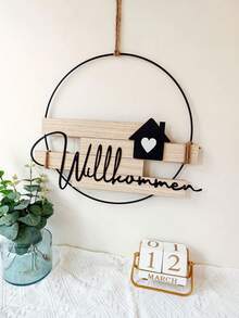 1pc Handmade "Willkommen" (Or "Welcome") Letter Iron & Wood Wall Hanging Sign, Combination Of Iron And Wood Materials, Suitable For Decoration At Entrance, Hallway, Living Room, Bedroom Doors, Hotels, Restaurants, Cafes, Ideal For Mother's Day, Back To School, Thanksgiving, Christmas Gifts - Multicolor - View 5
