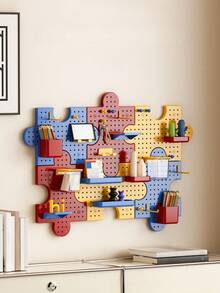 1 件拼图壁挂式钉板储物架，无需钻孔 - 彩色 - 查看 3
