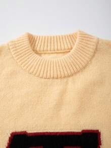 ANDREILEE Minimalist Style Preppy Style Long Sleeve Round Neck Dropped Shoulder Letter Print Pullover Sweater, Suitable For Spring, Autumn, Winter - Yellow - View 4