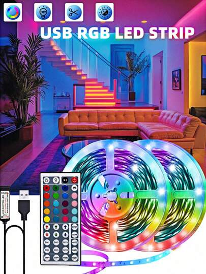 1pc 44-Key LED Strip Light, Smart LED Light Strip With Remote Control USB, Suitable For Bedroom, RGB Color Changing LED Lights For Bedroom, Living Room, Party And Wedding Decoration