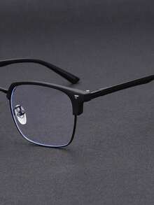 1pc Men's Metal Half-Frame Business Retro Non-Prescription Glasses, Suitable For Daily Wear, Playing Computer Games, Office Work - màu đen - Xem 5