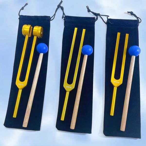 1pc Aluminum Alloy Tuning Fork Set, Gold 136.1hz, Gold 265hz (Headless), Comes With Accessories And Pouch
