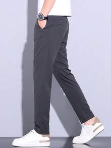 Men's Solid Color Pocket Casual Commuter Tapered Pants - Dark Grey - View 4